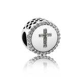 925 Silver CZ Faith Cross Charm for Bracelet Making
