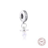 925 Silver CZ Pacifier Dangle Charms Beads for Bracelet Berloques