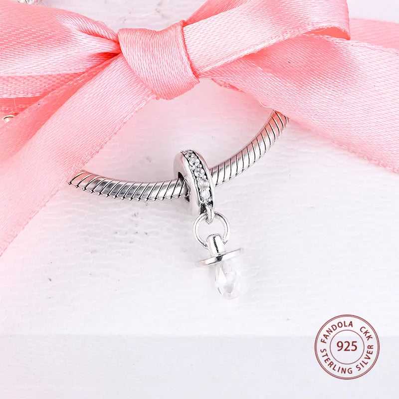 925 Silver CZ Pacifier Dangle Charms Beads for Bracelet Berloques