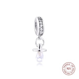925 Silver CZ Pacifier Dangle Charms Beads for Bracelet Berloques