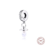 925 Silver CZ Pacifier Dangle Charms Beads for Bracelet Berloques