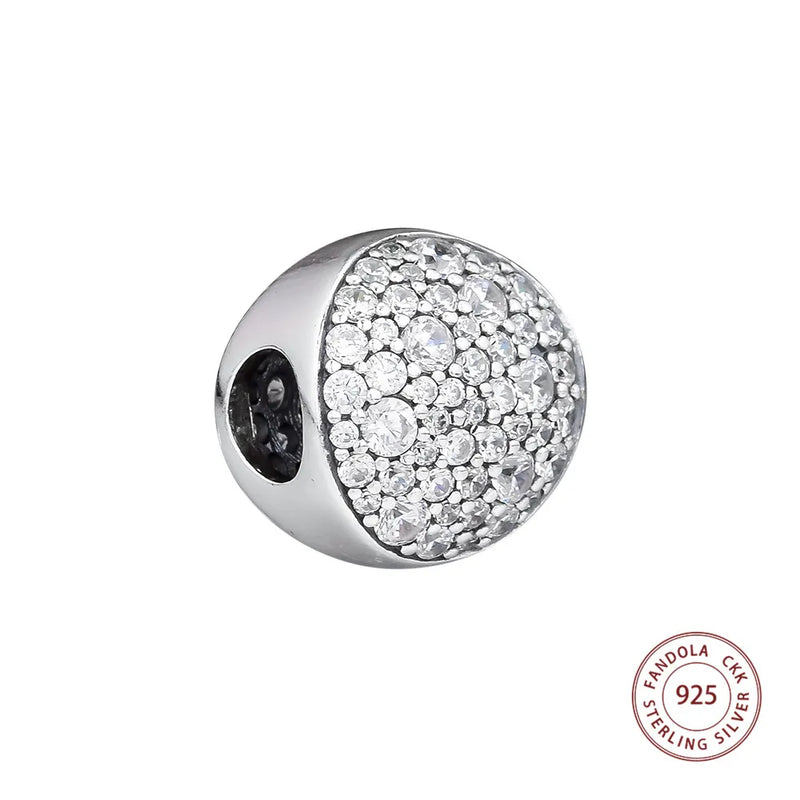 925 Silver Clear CZ Pave Sphere Beads for DIY Jewelry Making