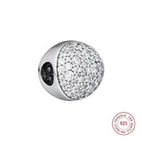 925 Silver Clear CZ Pave Sphere Beads for DIY Jewelry Making