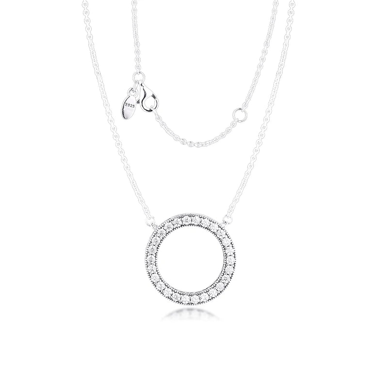 925 Silver Collier Chains Sparkling Hearts Pendant Necklace for Women