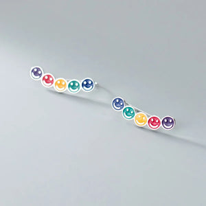 925 Silver Colorful Smile Face Ear Climber Earrings Geometric Crawler Jewelry