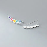 925 Silver Colorful Smile Face Ear Climber Earrings Geometric Crawler Jewelry