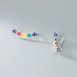 925 Silver Colorful Smile Face Ear Climber Earrings Geometric Crawler Jewelry