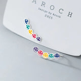 925 Silver Colorful Smile Face Ear Climber Earrings Geometric Crawler Jewelry