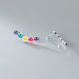 925 Silver Colorful Smile Face Ear Climber Earrings Geometric Crawler Jewelry