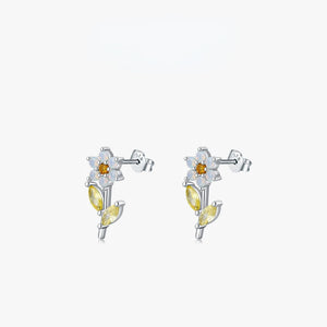 925 Silver Crystal 3D Flower Stud Earrings - Women's Jewelry