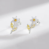 925 Silver Crystal 3D Flower Stud Earrings - Women's Jewelry