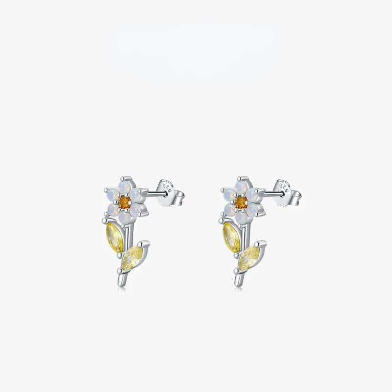 925 Silver Crystal 3D Flower Stud Earrings - Women's Jewelry