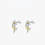925 Silver Crystal 3D Flower Stud Earrings - Women's Jewelry