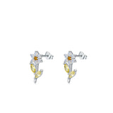 925 Silver Crystal 3D Flower Stud Earrings - Women's Jewelry