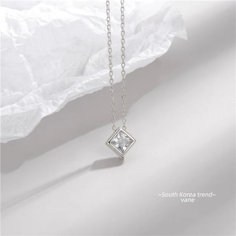 925 Silver Crystal Diamond Pendant Necklaces with Chain