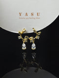 925 Silver Crystal Leaf Drop Earrings Noble 14k Plating Party Jewelry