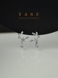 925 Silver Crystal Leaf Drop Earrings Noble 14k Plating Party Jewelry