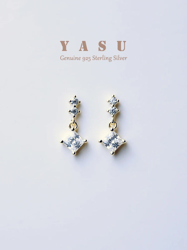 925 Silver Crystal Small Diamond Drop Earrings Wedding Jewelry