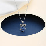 925 Silver Owl Pendant Necklace Austrian Crystal Dainty Jewelry