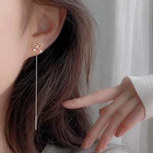 925 Silver Bowknot Drop Earrings Dainty Pull Through Earring Fine Jewelry