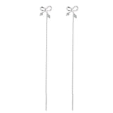 925 Silver Bowknot Drop Earrings Dainty Pull Through Earring Fine Jewelry