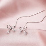 925 Silver Bowknot Drop Earrings Dainty Pull Through Earring Fine Jewelry