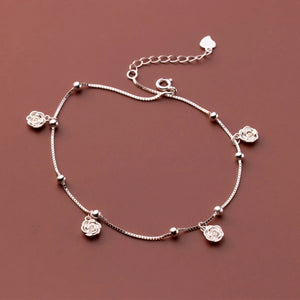 925 Sterling Silver Rose Flower Anklets Box Chain Ankle Bracelet Foot Chains