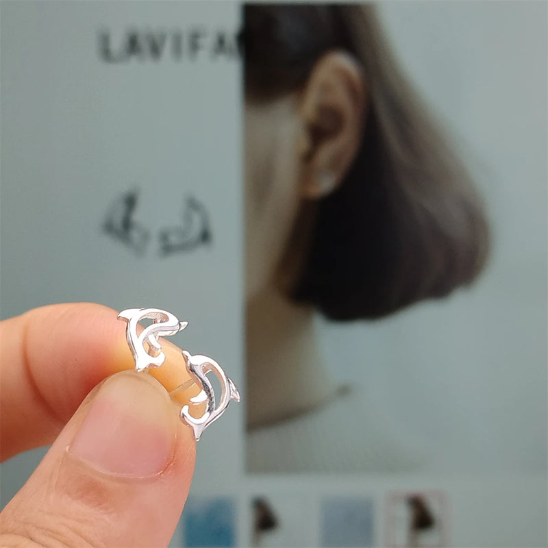 925 Silver Hollow Dolphin Stud Earrings for Kids Girls