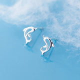 925 Silver Hollow Dolphin Stud Earrings for Kids Girls