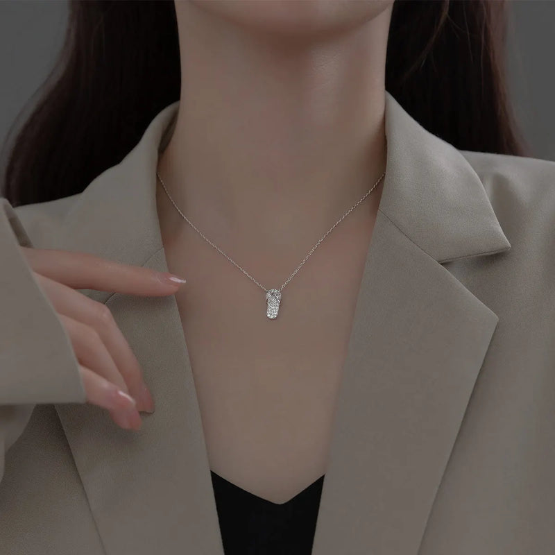 925 Silver Zircon Flip Flop Pendant Necklace Women Christmas Birthday