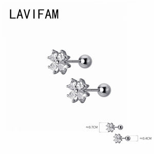 925 Silver Zircon Ball Stud Earrings Four Petals Flower Charm Jewelry