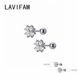 925 Silver Zircon Ball Stud Earrings Four Petals Flower Charm Jewelry