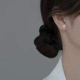 925 Silver Zircon Ball Stud Earrings Four Petals Flower Charm Jewelry