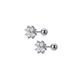 925 Silver Zircon Ball Stud Earrings Four Petals Flower Charm Jewelry