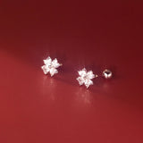 925 Silver Zircon Ball Stud Earrings Four Petals Flower Charm Jewelry