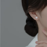 925 Silver Zircon Ball Stud Earrings Four Petals Flower Charm Jewelry