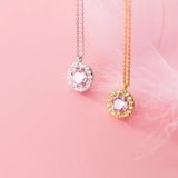 925 Silver CZ Circle Necklace Geometric Pendant Women Party Fine