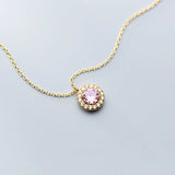 925 Silver CZ Circle Necklace Geometric Pendant Women Party Fine