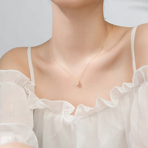 925 Silver CZ Circle Necklace Geometric Pendant Women Party Fine