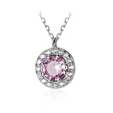 925 Silver CZ Circle Necklace Geometric Pendant Women Party Fine
