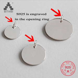 925 Silver Disc Pendant Charm DIY Glossy Necklace Pendant