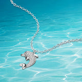 925 Sterling Silver Dolphin Pendant Necklace & Chain For Women