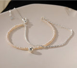 925 Silver Double Chain Pearl Bracelet for Women Wedding Jewelry