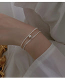 925 Silver Double Chain Pearl Bracelet for Women Wedding Jewelry