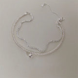 925 Silver Double Chain Pearl Layer Bracelet DB1046