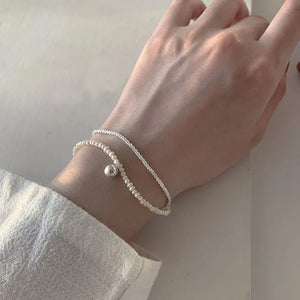 925 Silver Double Chain Pearl Bracelet for Women Wedding Jewelry