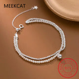 925 Silver Double Chain Pearl Bracelet for Women Wedding Jewelry