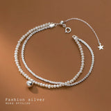 925 Silver Double Chain Pearl Layer Bracelet for Women Wedding Jewelry