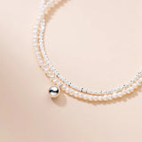 925 Silver Double Chain Pearl Layer Bracelet for Women Wedding Jewelry