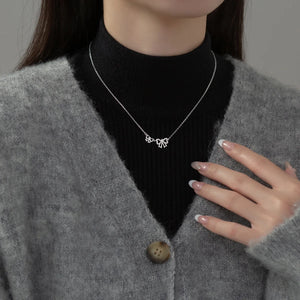 925 Sterling Silver Double Hollow Bowknot Choker Necklaces for Women